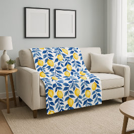 Blue Watercolor Lemon Fleecedecke