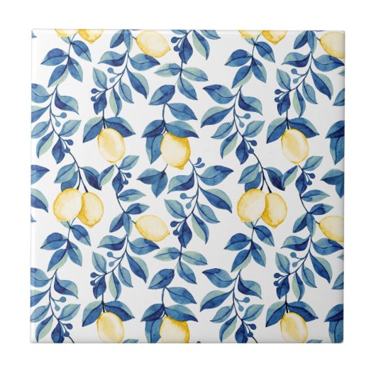 Blue Watercolor Lemon Fliese (Vorderseite)