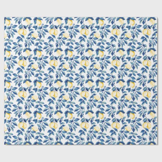 Blue Watercolor Lemon Geschenkpapier (Flach)