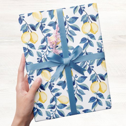 Blue Watercolor Lemon Geschenkpapier