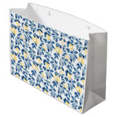 Blue Watercolor Lemon Große Geschenktüte (Rückseite Schrägansicht)