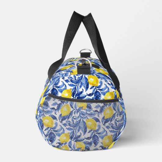 Blue Watercolor Lemon Pattern  Duffle Bag (Rechts)