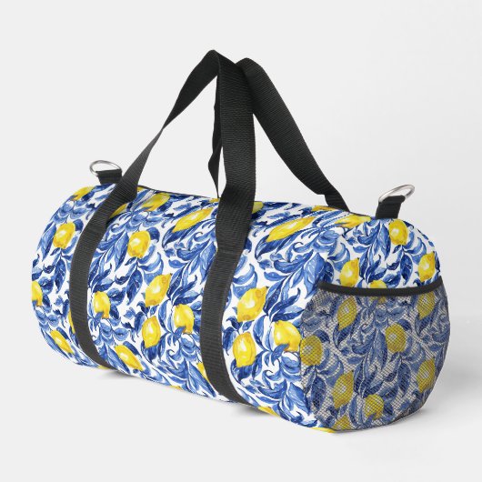 Blue Watercolor Lemon Pattern  Duffle Bag (Rechte Ecke)