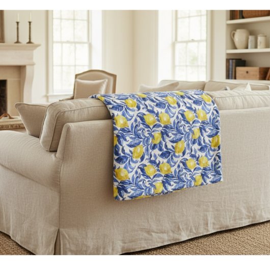 Blue Watercolor Lemon Pattern Fleecedecke