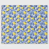 Blue Watercolor Lemon Pattern Geschenkpapier (Flach)