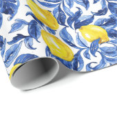 Blue Watercolor Lemon Pattern Geschenkpapier (Rolleneckpunkt)
