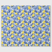 Blue Watercolor Lemon Pattern  Geschenkpapier (Flach)