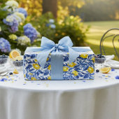 Blue Watercolor Lemon Pattern  Geschenkpapier