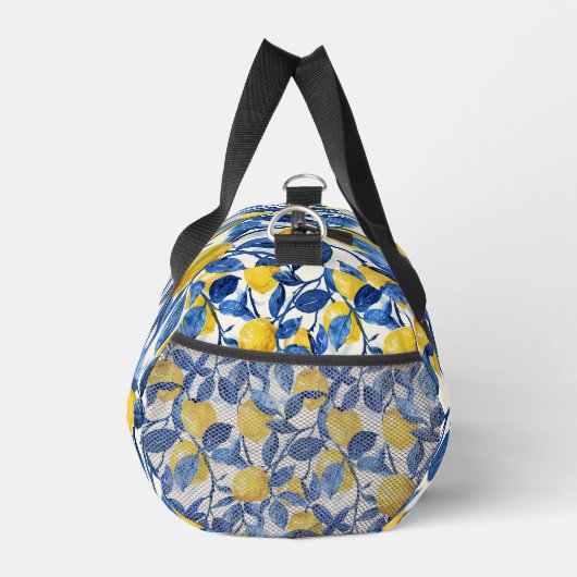 Blue Watercolor Lemon Pattern Monogram Duffle Bag (Rechts)