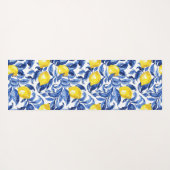 Blue Watercolor Lemon Pattern Monogram Name Yogamatte (Rückseite (Horizontal))