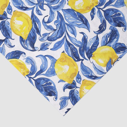 Blue Watercolor Lemon Pattern Seidenpapier (Ausschnitt)