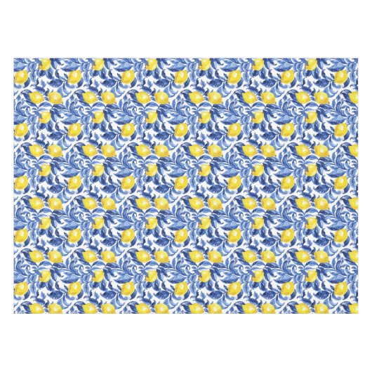 Blue Watercolor Lemon Pattern  Tischdecke (Vorderseite (Horizontal))