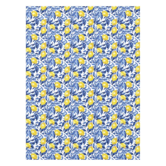 Blue Watercolor Lemon Pattern  Tischdecke (Vorderseite)