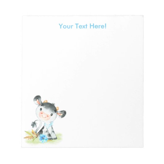 Blue Watercolor Little Cow Notepad Notizblock (Vorderseite)