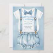 Blue Watercolor Little Man Baby Dusche Einladung (Vorderseite)