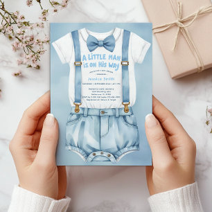 Blue Watercolor Little Man Baby Dusche Einladung