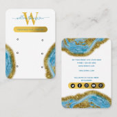 Blue Watercolor Marble Gold Earring Display Card Visitenkarte (Vorne/Hinten)