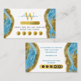 Blue Watercolor Marble & Gold Foil Loyalty Card Visitenkarte