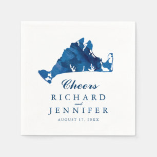Blue Watercolor Martha's Vineyard Map Wedding Serviette