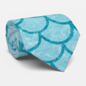 Blue Watercolor Mermaid Scale Krawatte (Gerollt)
