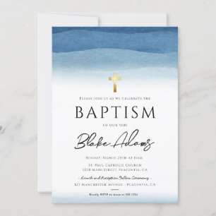 Blue Watercolor Minimalistisch Boy Baptisse Einladung