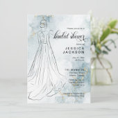 Blue Watercolor mit Gold Glitzer Brautparty Einladung (Stehend Vorderseite)