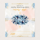 Blue Watercolor Modern Boy Baptisse Platzkarte (Außenseite Aufgefaltet)