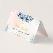 Blue Watercolor Modern Boy Baptisse Platzkarte (Rückseite)
