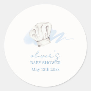Blue Watercolor Modern Little Koch Baby Dusche Runder Aufkleber