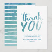 Blue Watercolor Modern Script Abschluss Vielen Dan Dankeskarte (Vorne/Hinten)