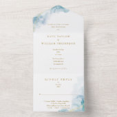 Blue Watercolor Moderne Goldhochzeit All In One Einladung (Innen Boden)