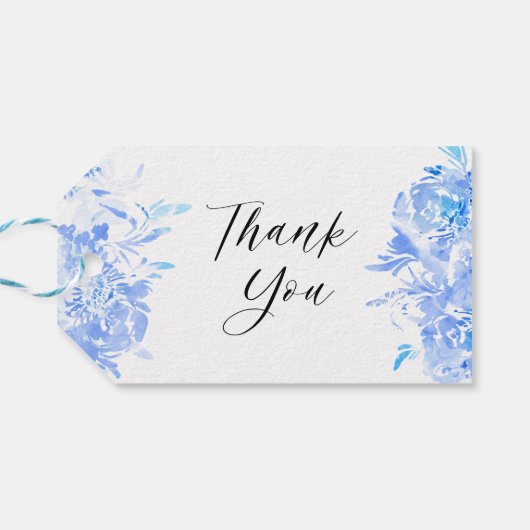 Blue Watercolor Moderne Hochzeit Danke Geschenkanhänger (Rückseite Horizontal)