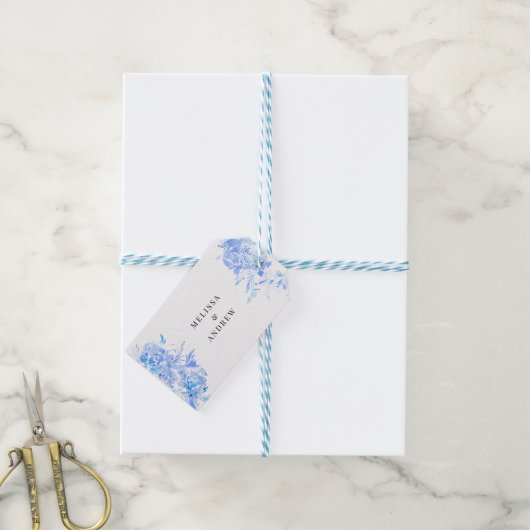 Blue Watercolor Moderne Hochzeit Danke Geschenkanhänger (Mit Garn)