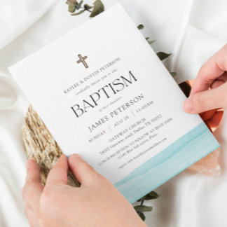 Blue Watercolor Moderne junge Taufe Einladung