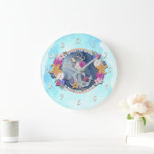 Blue Watercolor Moderner Nautic Floral Anker Große Wanduhr (Zuhause)