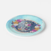 Blue Watercolor Moderner Nautic Floral Anker Pappteller (Schrägansicht)