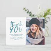 Blue Watercolor Modernes Script Grad Danke Foto (Stehend Vorderseite)