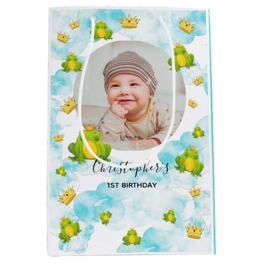 Blue Watercolor Monarch Frosch Foto Mittlere Geschenktüte (Vorderseite)