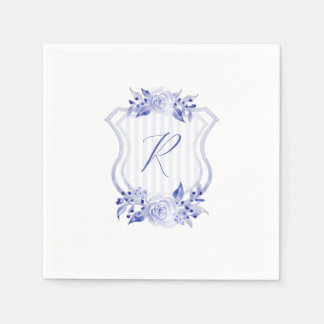 Blue Watercolor Monogram Floral Napkins Serviette