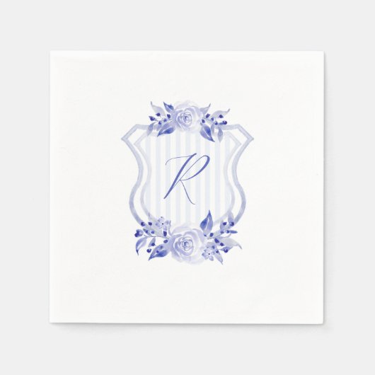 Blue Watercolor Monogram Floral Napkins Serviette (Vorderseite)