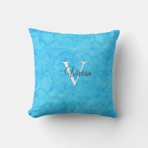 Blue Watercolor Monogram Name Theme Pillow Kissen