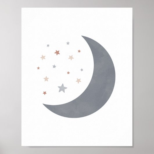 Blue Watercolor Moon Boho Kinderzimmer Deco Poster (Vorne)