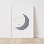 Blue Watercolor Moon Boho Kinderzimmer Deco Poster
