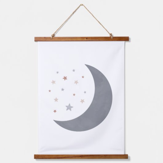 Blue Watercolor Moon Boho Kinderzimmer Deco Wandteppich Mit Holzrahmen (Vorderseite)