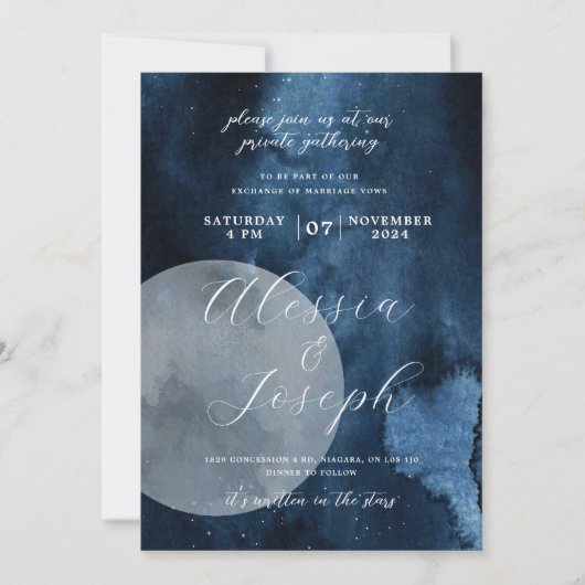 Blue Watercolor Moon Celestie Einladung (Vorderseite)