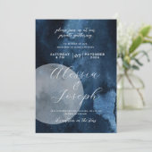 Blue Watercolor Moon Celestie Einladung (Stehend Vorderseite)