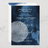 Blue Watercolor Moon Celestie Einladung (Vorne/Hinten)