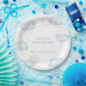 Blue Watercolor Moon Star Cloud Boy Baby Dusche Pappteller (Party)