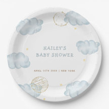 Blue Watercolor Moon Star Cloud Boy Baby Dusche