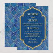 Blue Watercolor Moroccan Pattern Wedding Einladung (Vorne/Hinten)